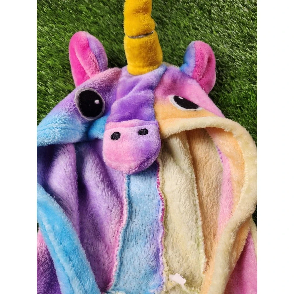 One Piece Pajamas Kids 7-8 Years Multicolor Unicorn Fleece‎ Hooded Suit